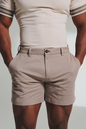 Muscle Fit Chino Shorts - Shorter Length in Mushroom