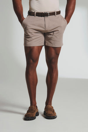 Muscle Fit Chino Shorts - Shorter Length in Mushroom