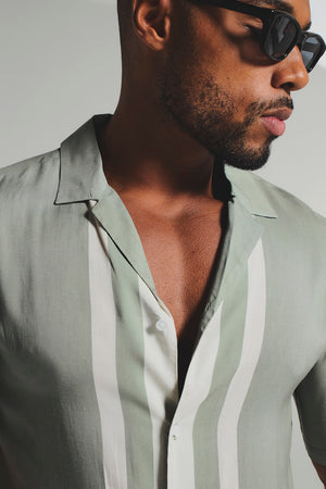 Colour Block Border Shirt in Sage and Cream