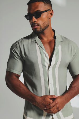 Colour Block Border Shirt in Sage and Cream