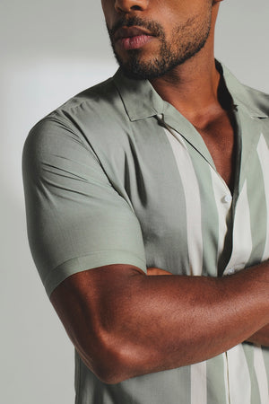 Colour Block Border Shirt in Sage and Cream
