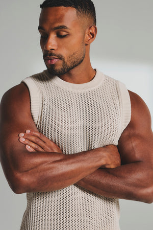 Crochet Knitted Vest in Neutral