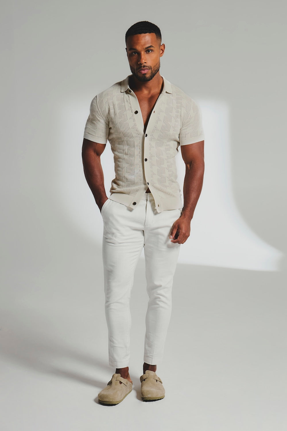 Geo Crochet Knitted Shirt in Neutral