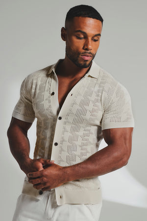 Geo Crochet Knitted Shirt in Neutral