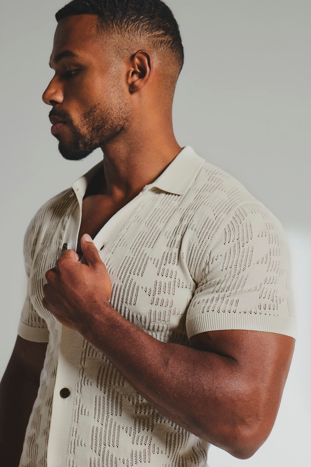 Geo Crochet Knitted Shirt in Neutral