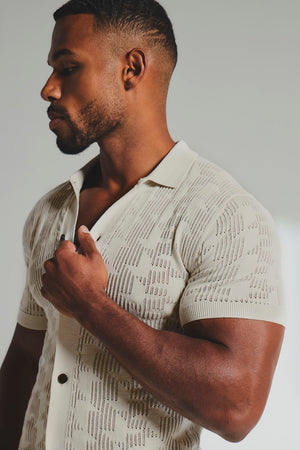 Geo Crochet Knitted Shirt in Neutral