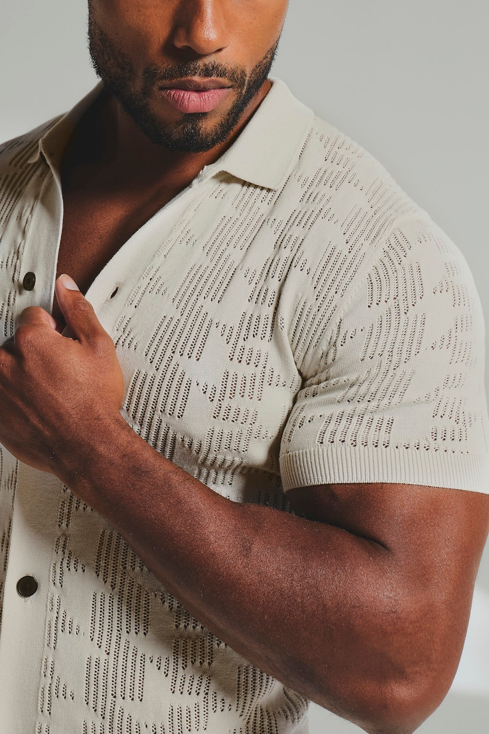 Geo Crochet Knitted Shirt in Neutral