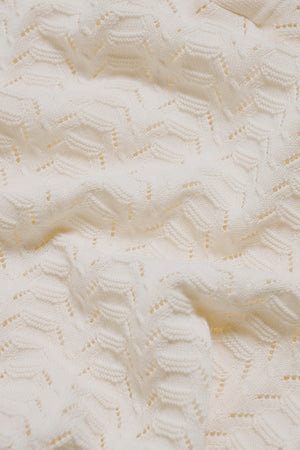 Pointelle Knitted Open Collar Polo Shirt in Chalk