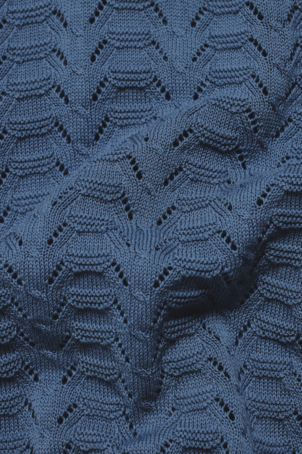 Pointelle Knitted Open Collar Polo Shirt in Blue