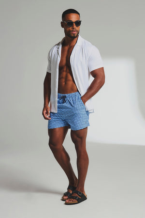 Quick Dry Printed Circle Geo Swim Short in Blue