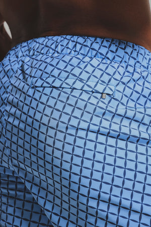 Quick Dry Printed Circle Geo Swim Short in Blue