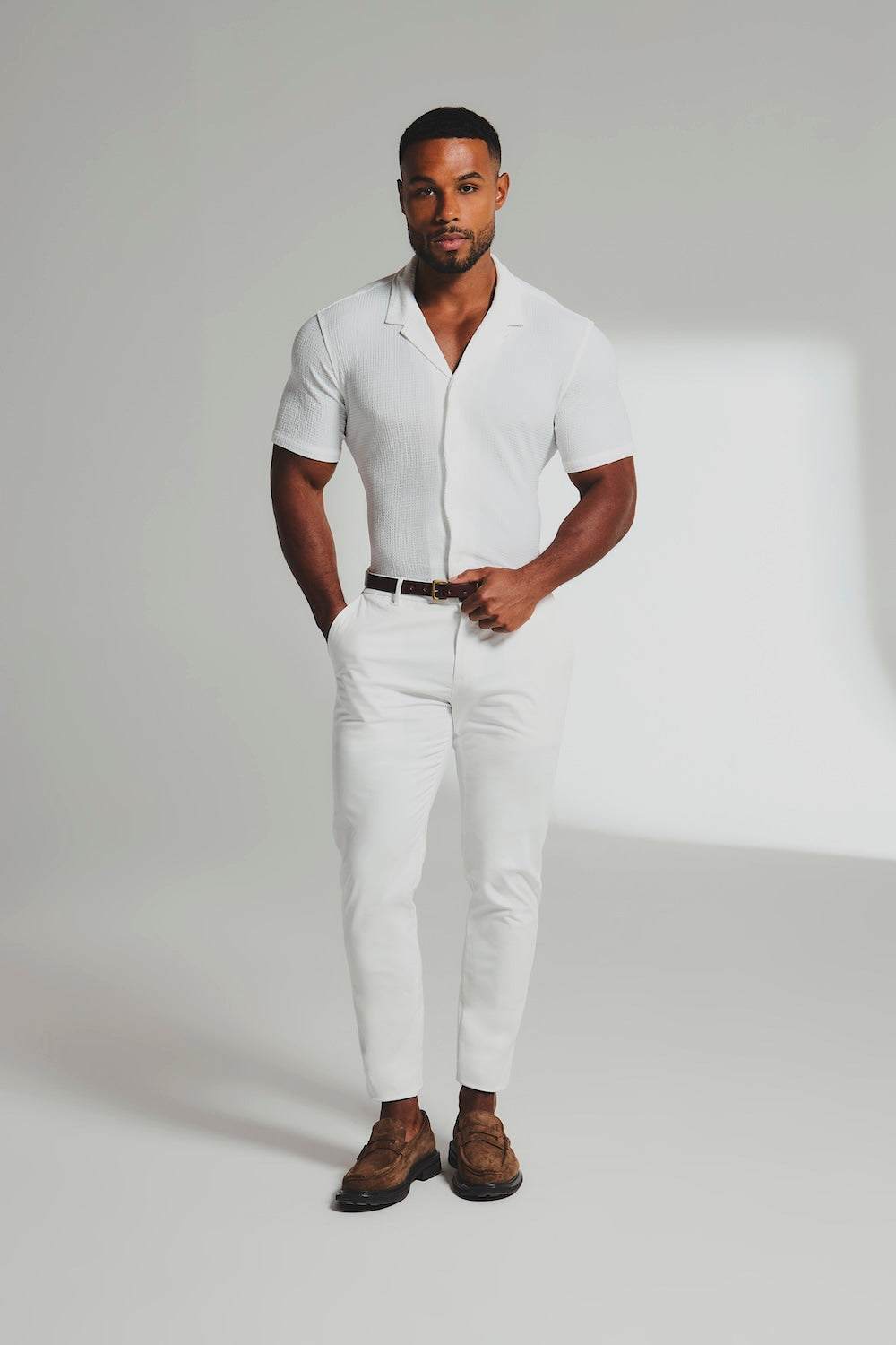 Textured Cuban Collar Shirt in White