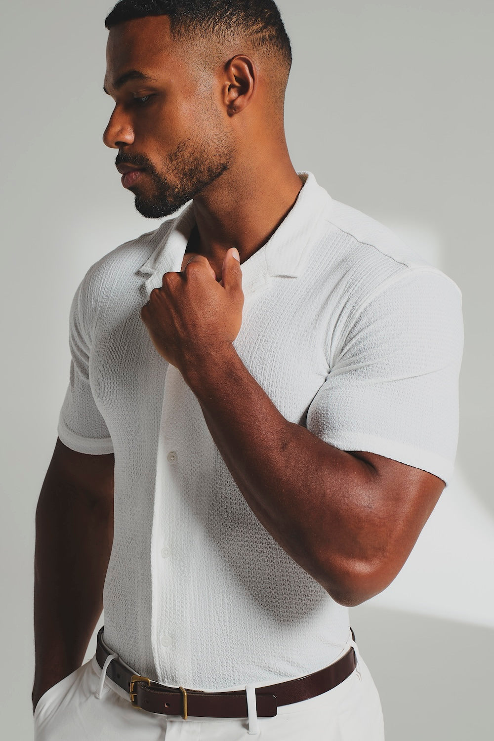 Textured Cuban Collar Shirt in White