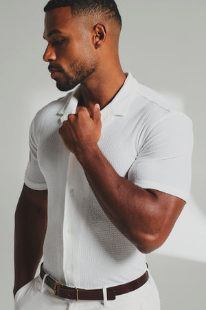 Textured Cuban Collar Shirt in White