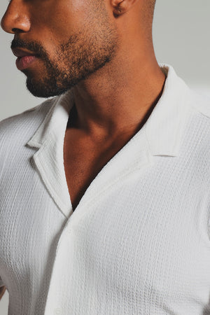 Textured Cuban Collar Shirt in White