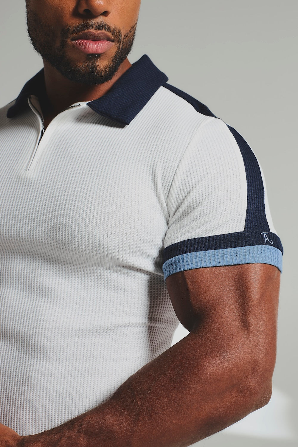 Colour Blocked Zip Neck Polo Shirt