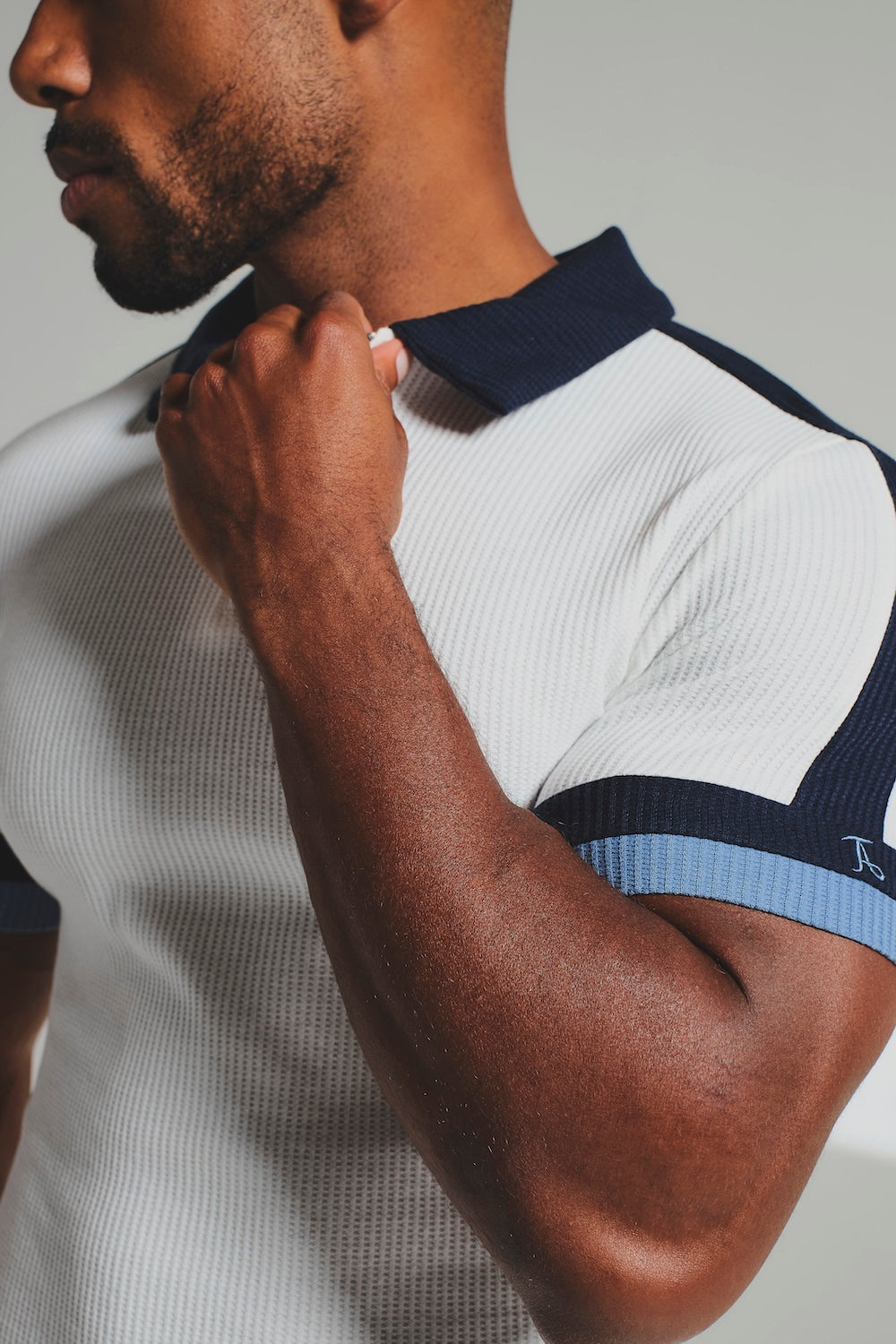 Colour Blocked Zip Neck Polo Shirt