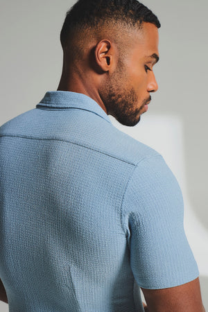 Textured Cuban Collar Shirt in Slate Blue