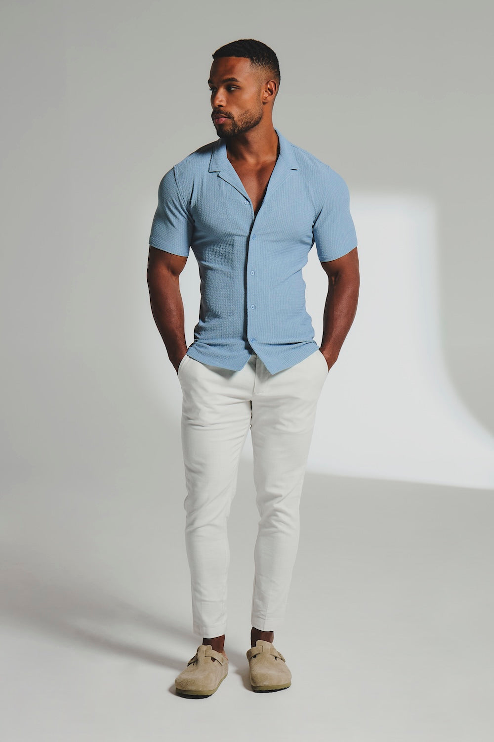 Textured Cuban Collar Shirt in Slate Blue