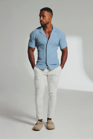 Textured Cuban Collar Shirt in Slate Blue