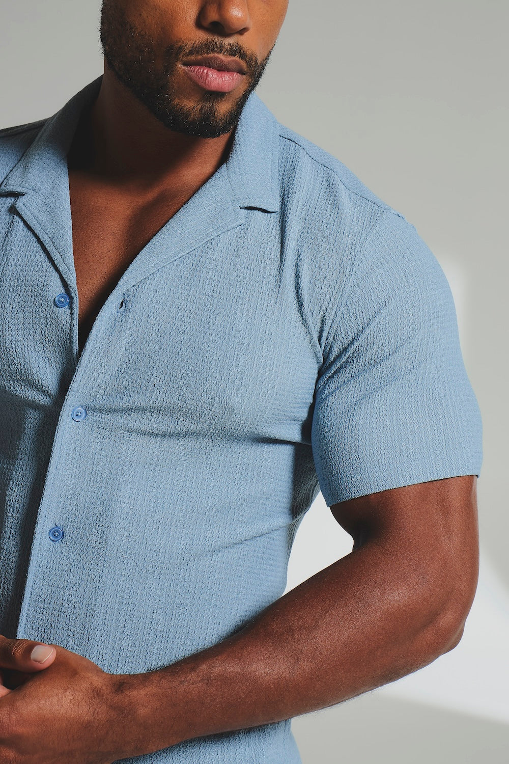 Textured Cuban Collar Shirt in Slate Blue