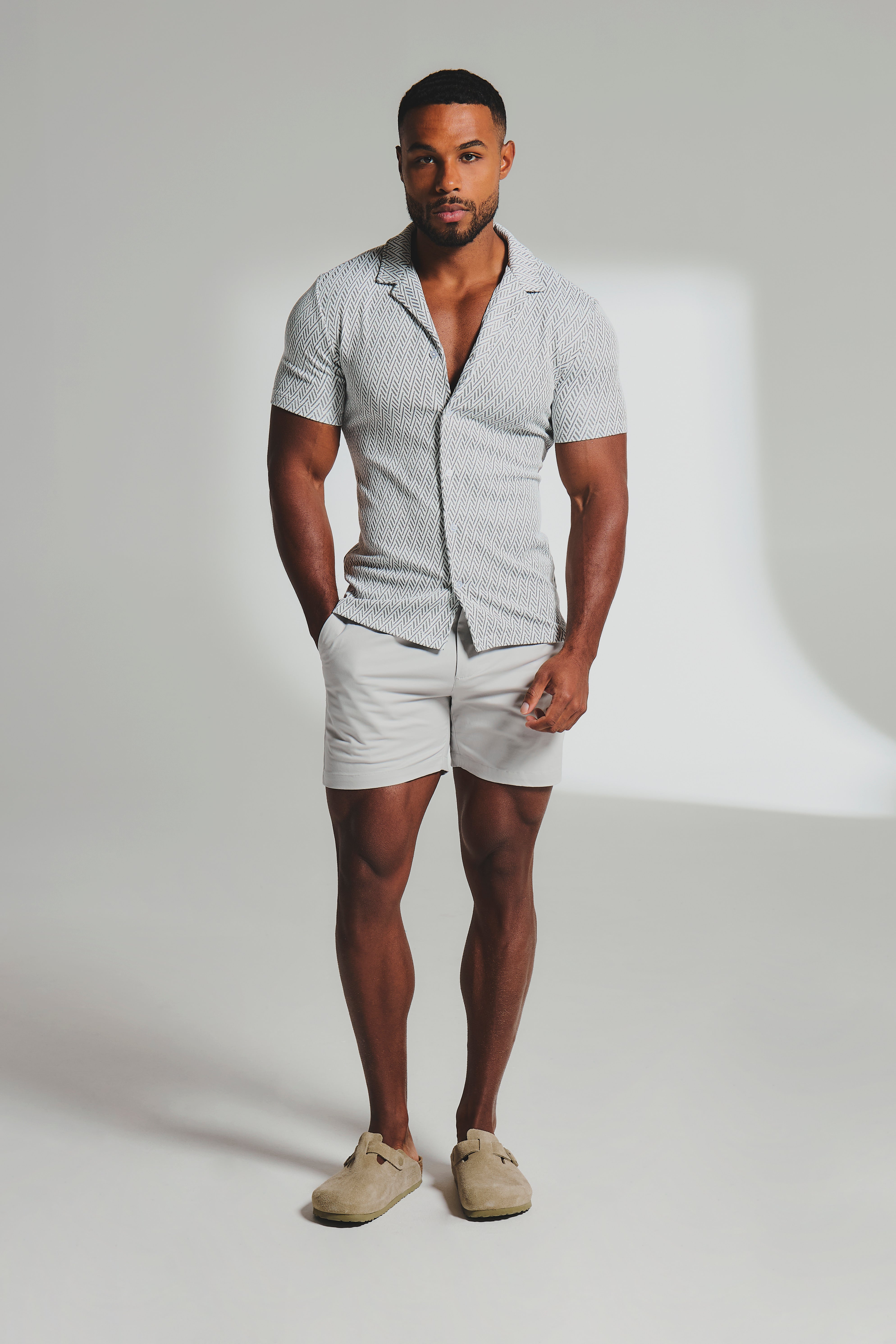 Textured Geo Cuban Collar Shirt in White and Black