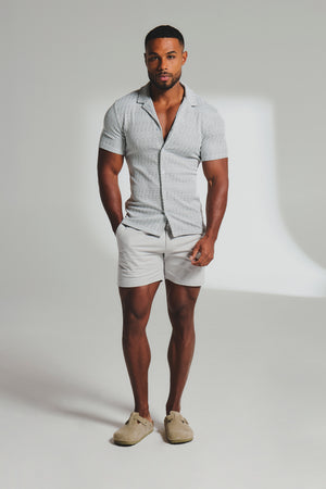 Textured Geo Cuban Collar Shirt in White and Black