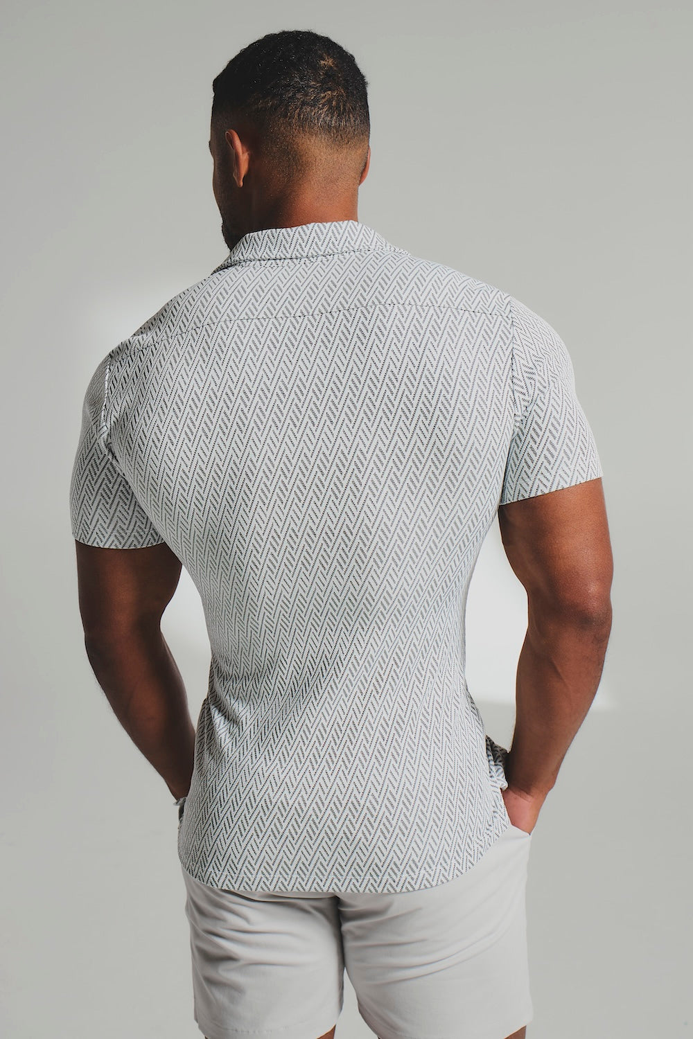 Textured Geo Cuban Collar Shirt in White and Black