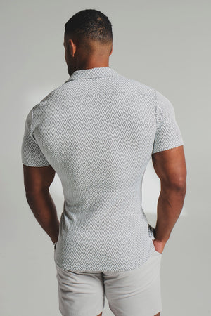 Textured Geo Cuban Collar Shirt in White and Black