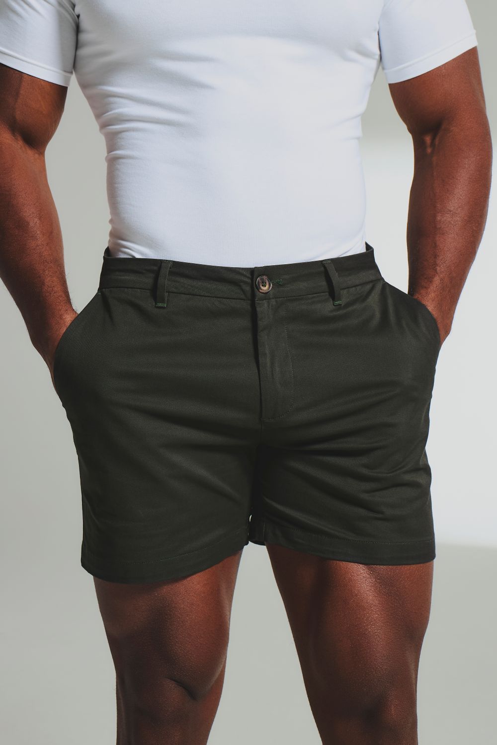 Muscle Fit Stretch Chino Shorts - Shorter Length in Dark Khaki