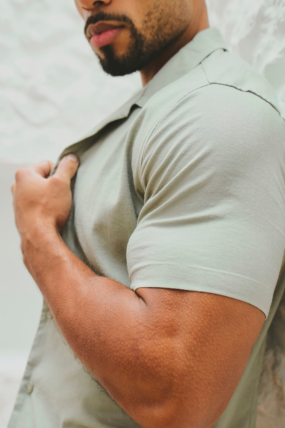 Stretch Linen Blend Cuban Collar Shirt in Soft Sage