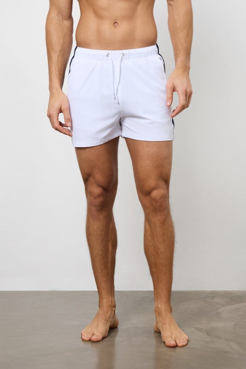 Bold Side Stripe Swim Short in White - TAILORED ATHLETE - ROW