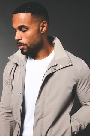 Shower Resistant Funnel Neck Jacket in Pebble Grey