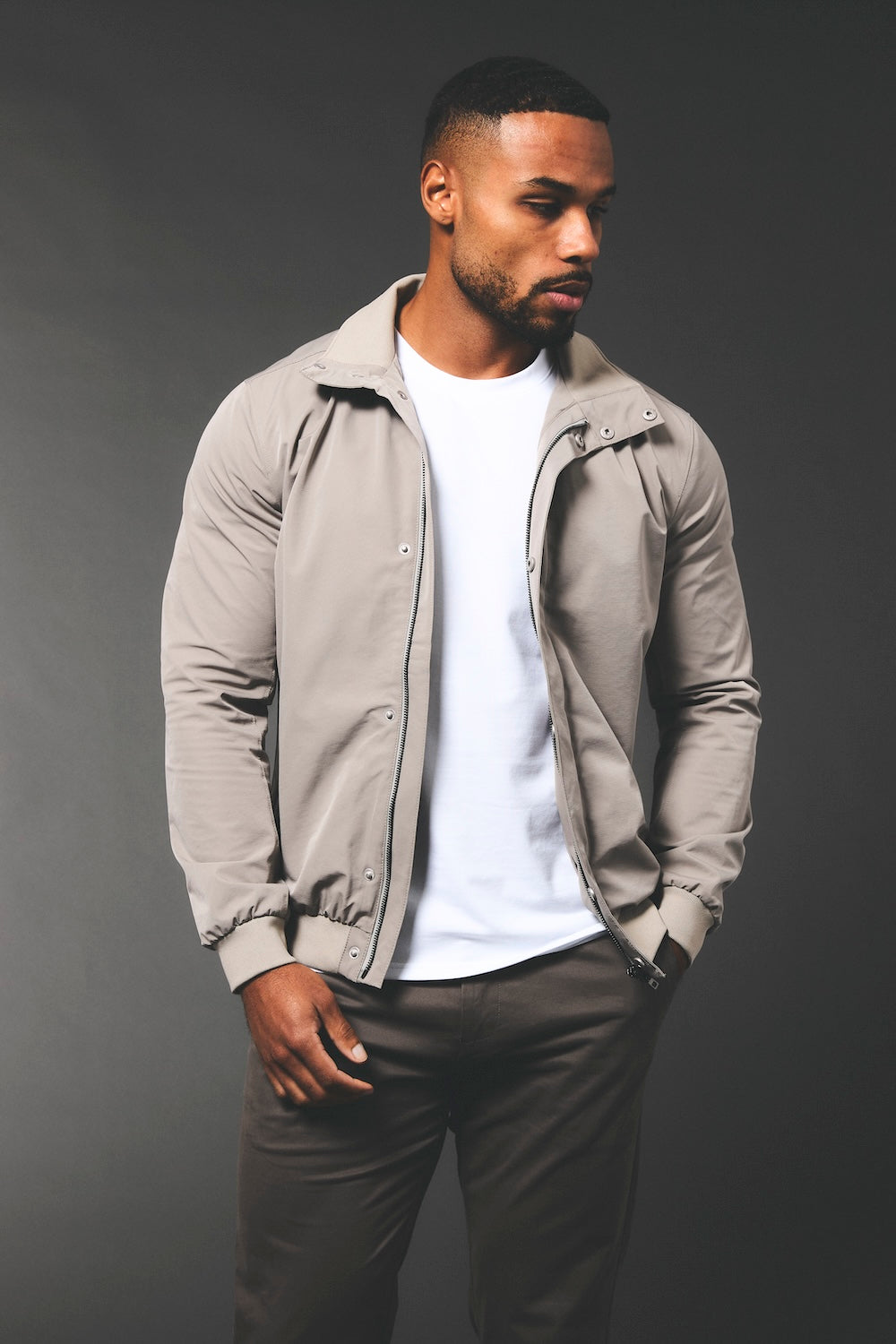 Shower Resistant Funnel Neck Jacket in Pebble Grey