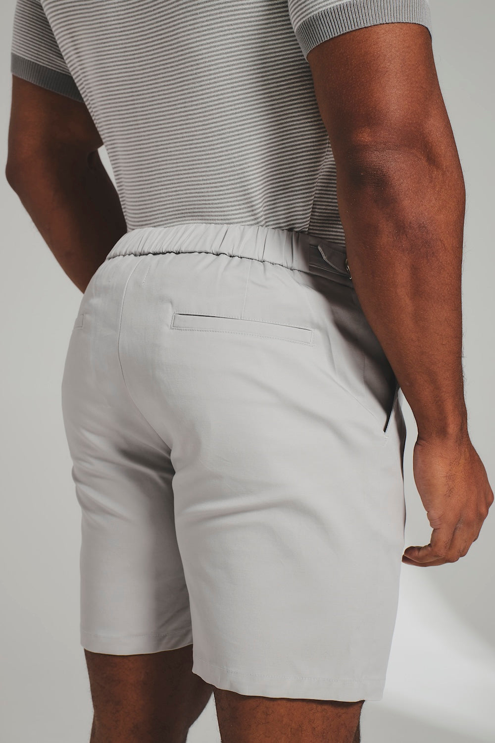 Smart Pleated Cotton Side Adjust Shorts in Pale Grey