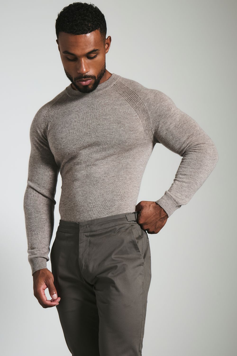 Smart Chino Side Adjuster Trousers in Mocha