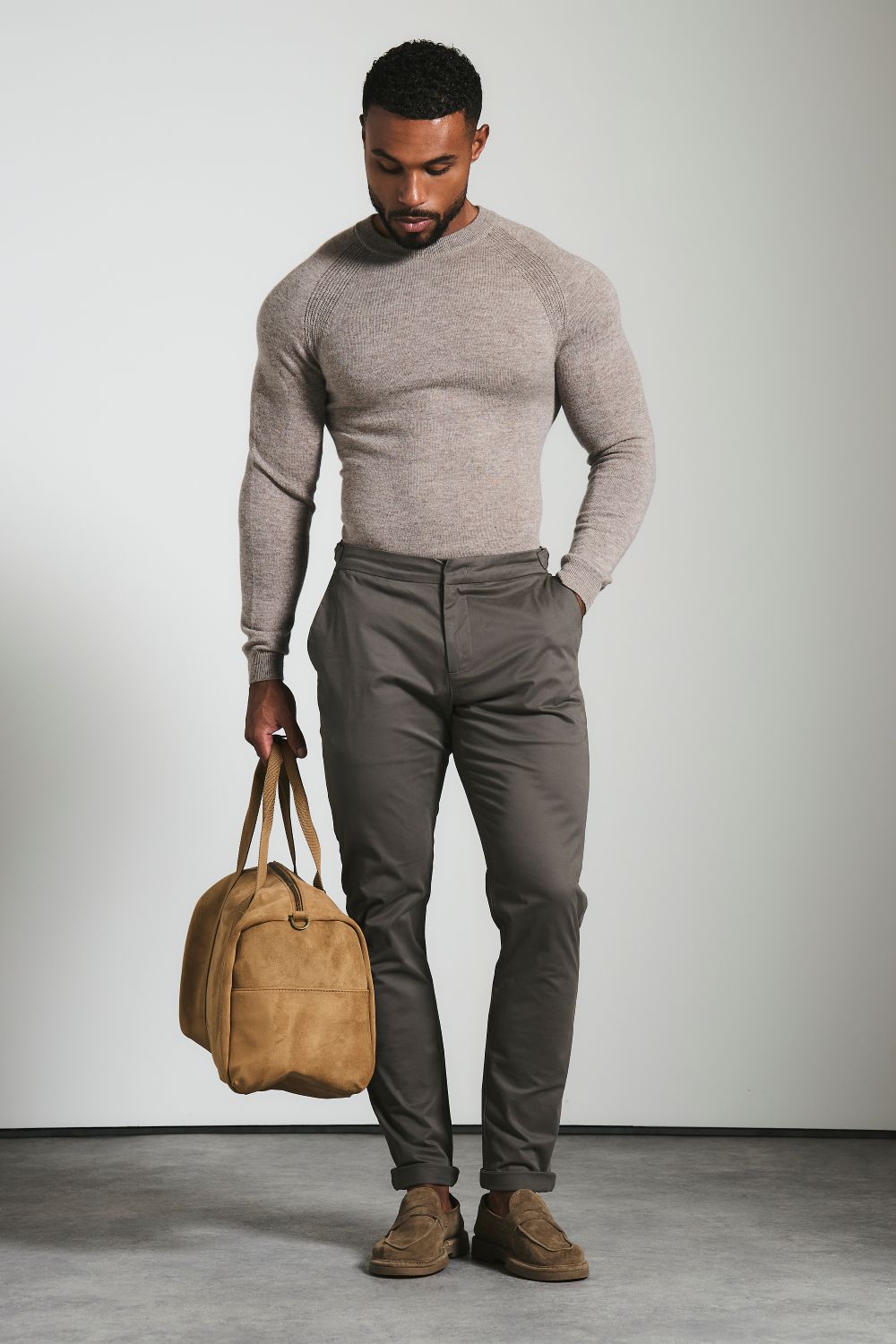 Smart Chino Side Adjuster Trousers in Mocha