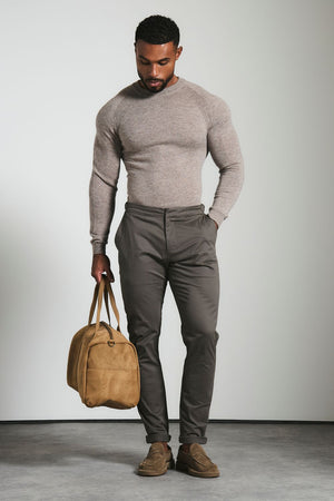 Smart Chino Side Adjuster Trousers in Mocha