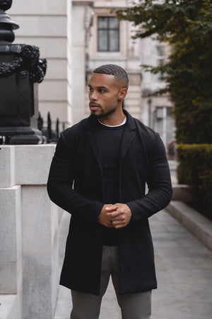 Single Breasted Overcoat in Black