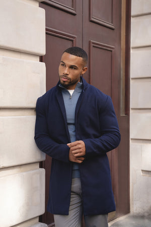 Single Breasted Overcoat in Navy