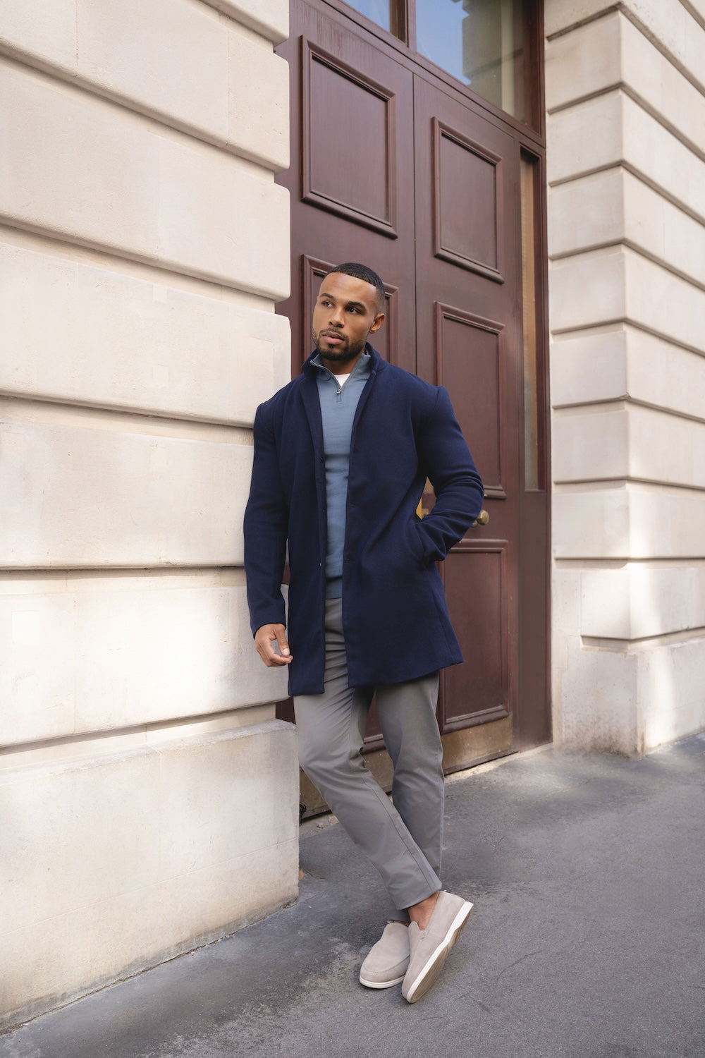 Single Breasted Overcoat in Navy