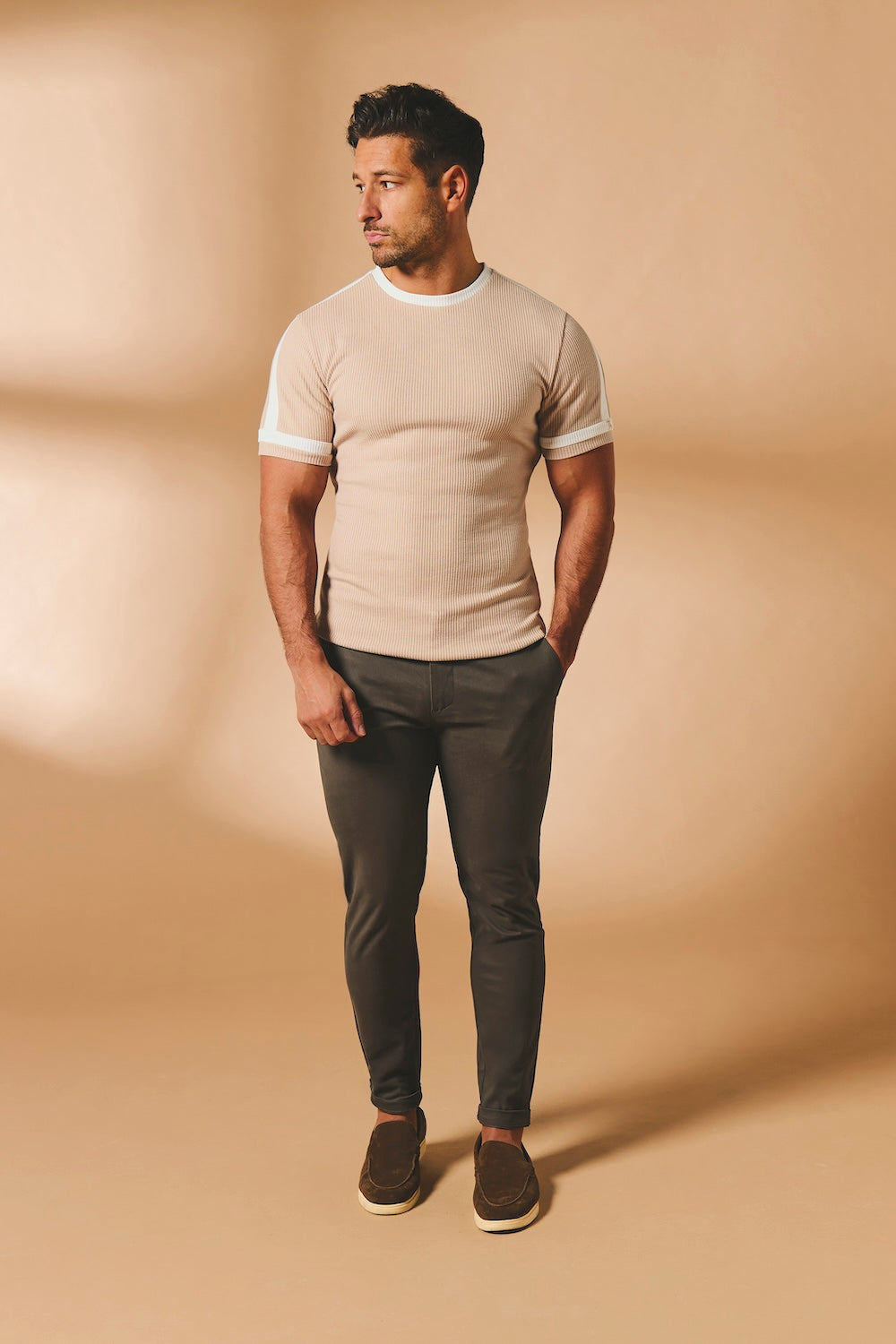 Smart Chino Side Adjuster Trousers in Mocha