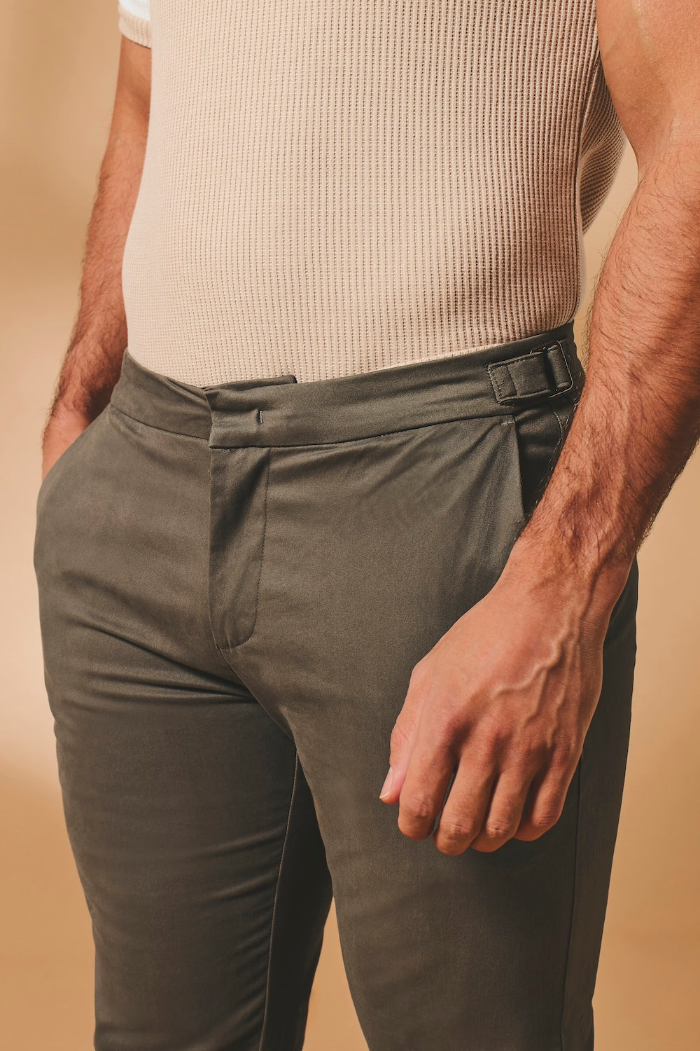 Smart Chino Side Adjuster Trousers in Mocha