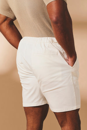Smart Pleated Cotton Side Adjust Shorts in White