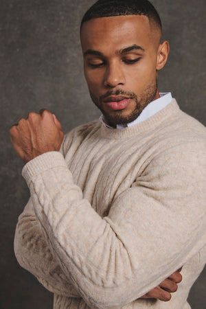 Soft Cable Crew Neck Jumper in Neutral