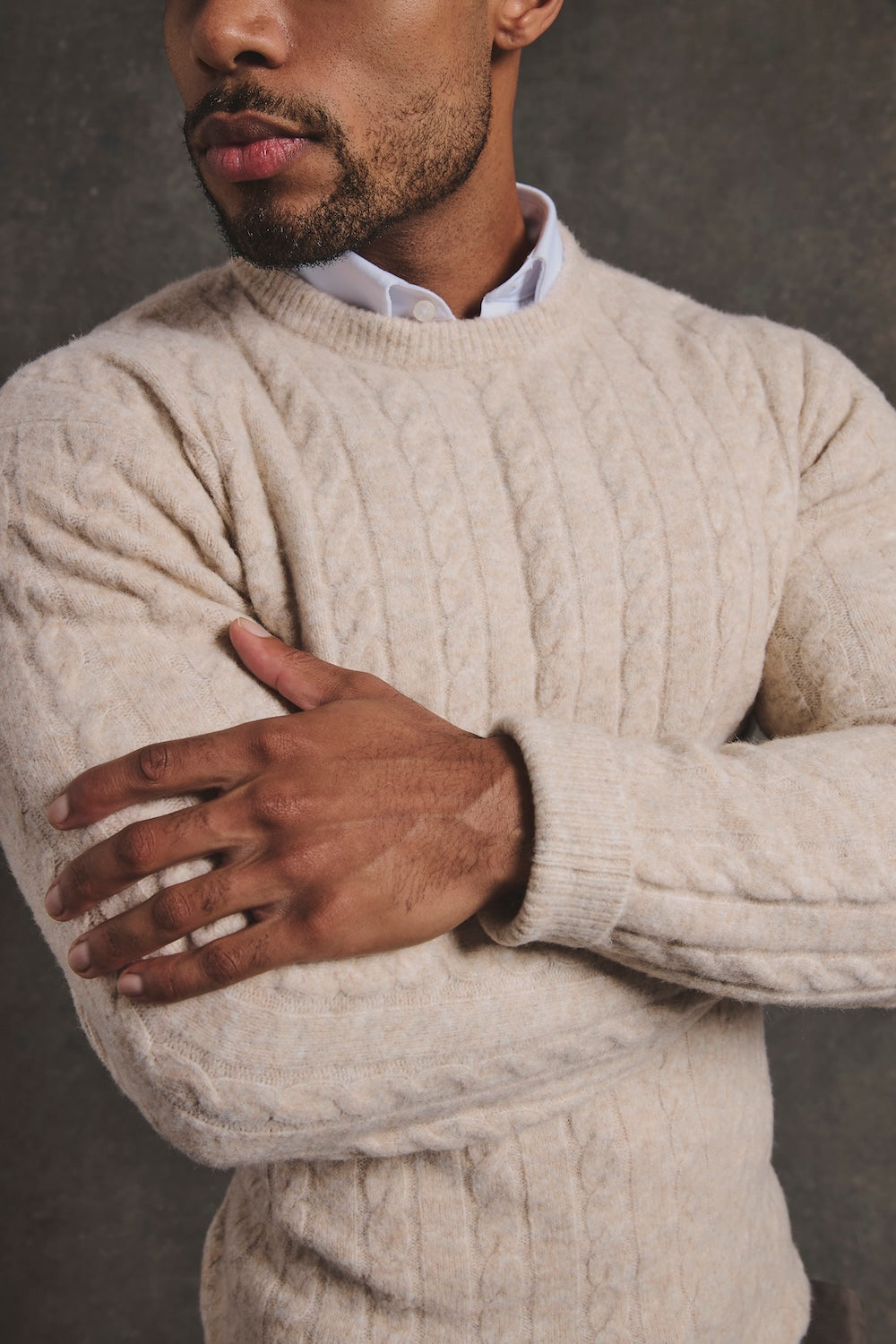 Soft Cable Crew Neck Jumper in Neutral
