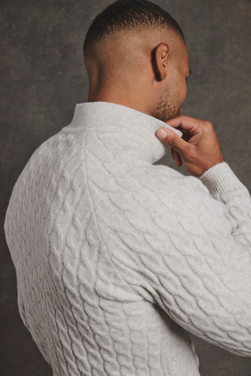 Soft Cable Half Zip Neck Jumper in Grey Marl