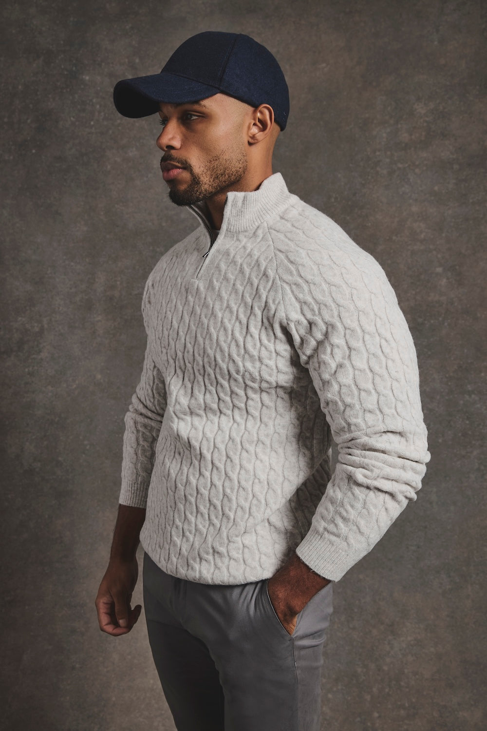 Soft Cable Half Zip Neck Jumper in Grey Marl