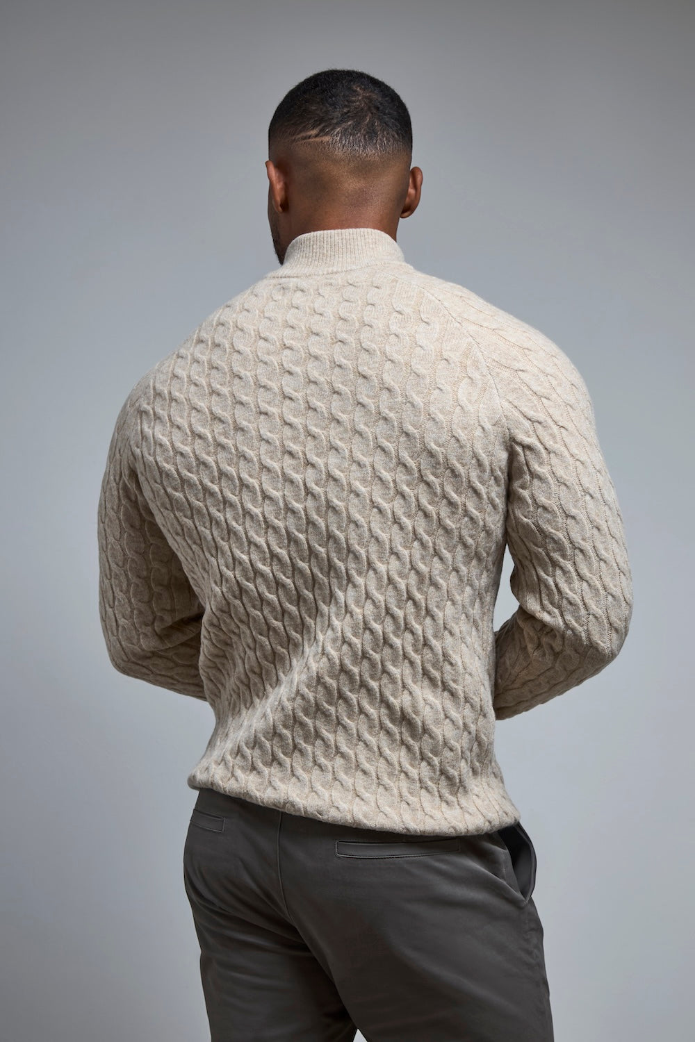 Soft Cable Half Zip Neck Jumper in Neutral Marl
