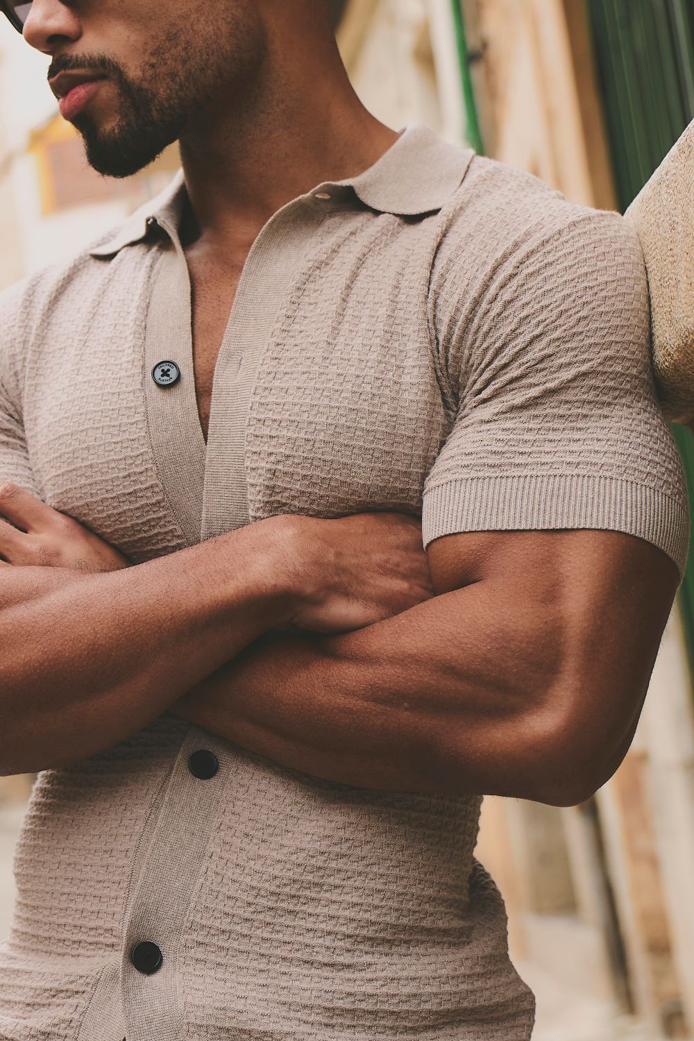 Square Textured Knitted Shirt in Neutral Marl
